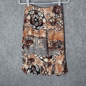 Chicos Skirt 0 Small Knee Length Ruffle Patchwork Boho Brown‎ Tribal Western